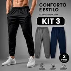 Kit 3 Calças Masculina Tactel com Elastano Jogger Esportiva Academia Slim Treino