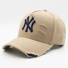 Boné NY Destroyed Bordado Alto Relevo Aba Curva Strapback Ajustável Unissex Streetwear