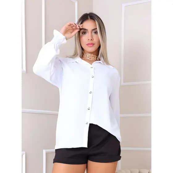 Camisa Feminina Social Chic Manga Longa Com Botão Novidade Duna Estilosa