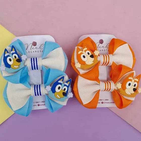 PAR DE LAÇOS DA BLUEY ou BINGO LAÇO E ACESSÓRIO DE CABELO PRESILHA BLUEY E BINGO