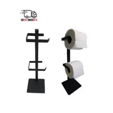 Suporte Porta Papel Higiênico de Chão Duplo 2 Rolos Preto Fosco Resistente Moderno