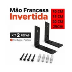 Kit 2 Peças Mão Francesa Invertida,  Suporte Para Prateleira Com Buchas e Parafusos