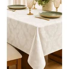 Toalha De Mesa Luxo 4 Lugares Jacquard  Tecido Grosso Marfim