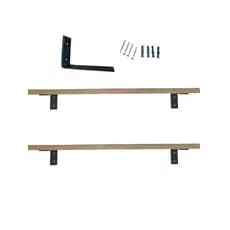 Kit com 2 Prateleiras de Madeira Industrial com Suporte Invertido Mão Francesa