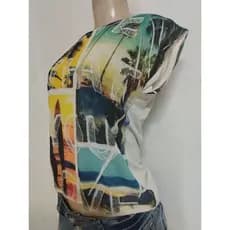 Blusa feminina estampada, verão, Baby look, veste 36.
