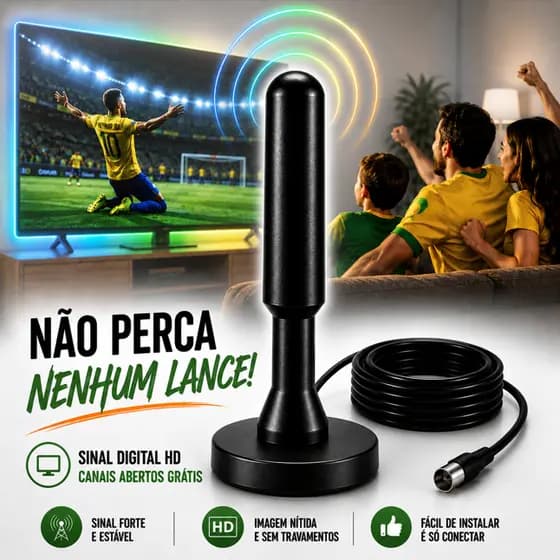 Antena Digital Interna TV Digital HDTV 4K Full HD 5m Cabo Longo UHF VHF Sinal Forte Canais Abertos Plug Play Smart TV