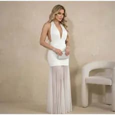 Vestido Longo Tule Decote V Decotado Transparente Reveillon