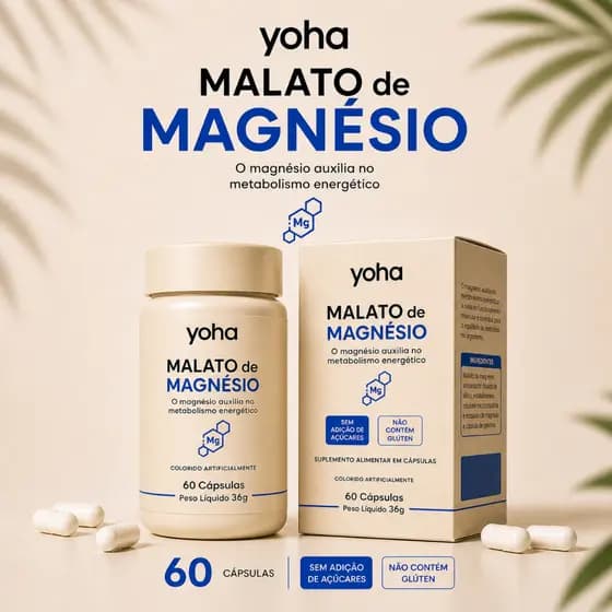 Malato de Magnésio Yoha 60 Cápsulas Alta Absorção Suporte ao Metabolismo e Função Muscular Camila Loures