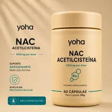 NAC Acetilcisteína 600mg 60 Cápsulas Yoha Antioxidante Suporte Celular Sem Glúten Camila Loures