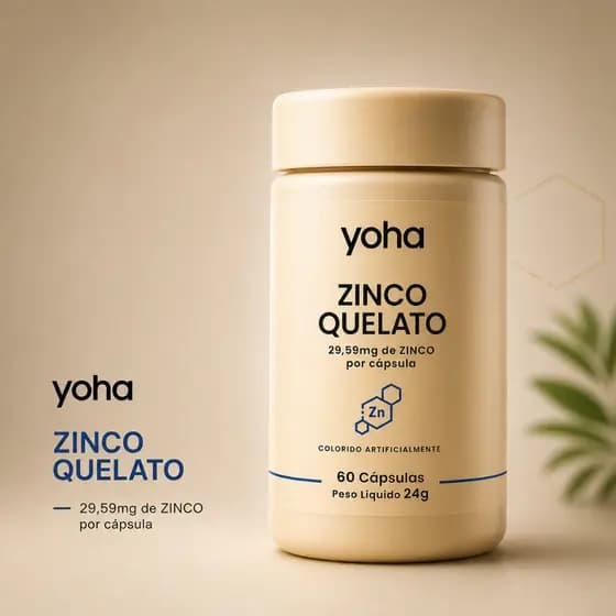 Zinco Quelato Yoha 60 Cápsulas 29mg Bisglicinato de Zinco Imunidade Pele Cabelo e Unhas