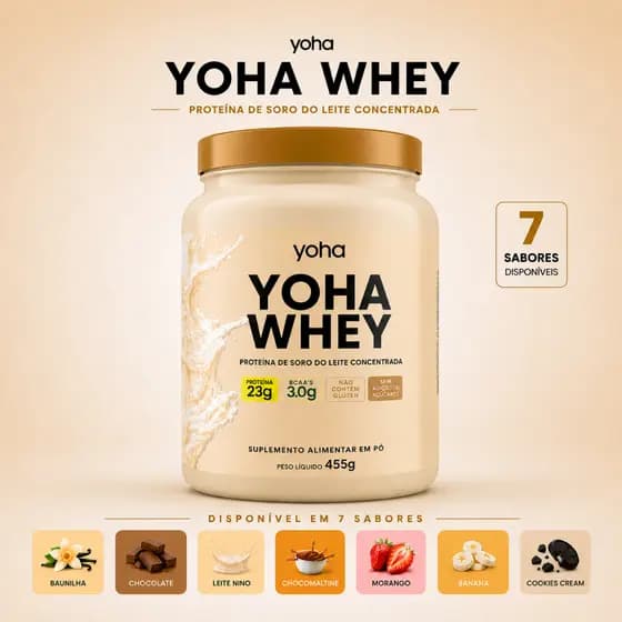 Whey Protein 100% Yoha 455g 23g Proteína + Colágeno Massa Muscular Alta Qualidade Sabo Leite Ninho Camila Loures