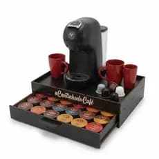 Bandeja Cantinho do Café Para Máquina Três Corações Preta 24 Cápsulas + 3 Quadros Enfeite Cozinha
