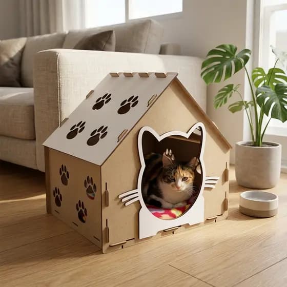 Casa de Gato com Arranhador Interno Carpete Toca Playground Felino Afia Unha de Gato