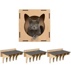 Kit para Gatos de Parede com Toca 30 cm e 3 Prateleiras com Carpete
