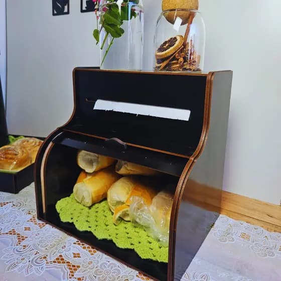 Cesto de Pão Preto - Branco Tampa Retrátil Cozinha Organizada Pães Bolachas e Biscoitos Frescos