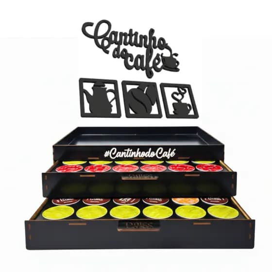 Bandeja Dolce Gusto 48 Cápsulas Placa Cantinho do Café Organizador Suporte de Xícaras Preto