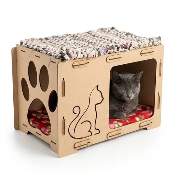 Casinha de Gato MDF Compacta Ideal Apartamento Toca Gatil Leve Fácil Montar e Limpar