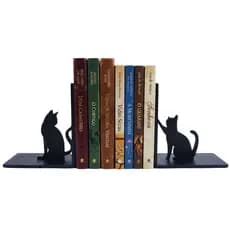 Aparador de Livros Silhueta Gato em Madeira Preta – Suporte Decorativo e Antiderrapante Bibliocanto
