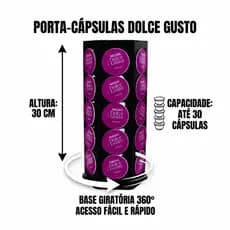 Porta Cápsulas Dolce Gusto Giratório Torre 30 Cápsulas Madeira Preta - Cantinho do Café