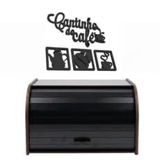 Porta Pães Preto Placa Cantinho do Café Decoração Funcional Pães Bolos e Bolachas Frescas
