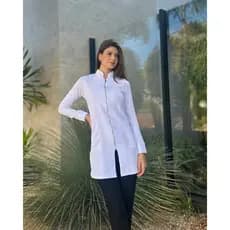 Jaleco Gola Padre Gabardine Com Elastano Zíper Feminino