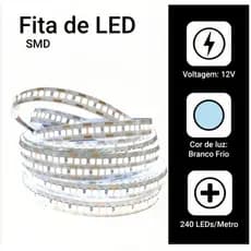 Fita LED 3528 5M 1200 LEDs 240 LEDs Metro Com Fonte Branco Frio Quente 12V Sanca Gesso Perfil TV Sala Quarto