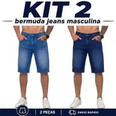 Kit 2 Bermudas Jeans Masculinas Lisa Premium Casual Confortável Bermuda Masculina Verão Azul Claro Azul Escuro