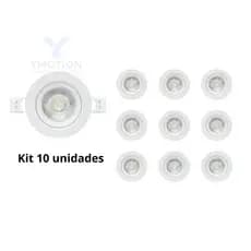Kit 10 Spot LED 5W Embutir Direcionável Redondo Quadrado Bivolt 3000K 6500K Branco Quente Frio Teto Sala Cozinha