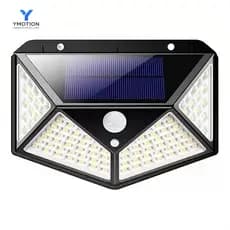 Luminária Arandela Solar 100 LED Sensor de Presença Jardim Varanda Garagem Parede Externa IP65 Luz Branca Recarregável