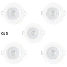 Kit 5 Spot LED 5W Embutir Direcionável Redondo Quadrado Bivolt 3000K 6500K Branco Quente Frio Teto Sala Cozinha