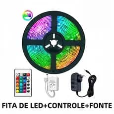 Fita LED RGB 3528 5M 300 LEDs Colorida Controle Remoto Fonte 12V Iluminação Quarto Sala TV Gamer Festa