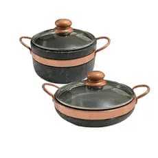 Frigideira + Panela de Pedra Sabão com tampas de vidro com pegador exclusivo
