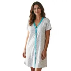 Camisola de Malha Aberta na Frente Vestido Amamentação Cirurgia Meia Manga Verão