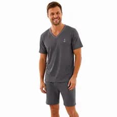 Pijama Liso Masculino Curto Verão Short e Camisa Manga Curta Conforto Pijama de Homem