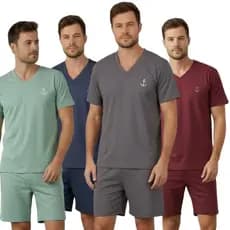 Kit 4 Pijamas Masculino Meia Manga Verão Pijama de Homem Curto Conforto