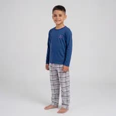 Pijama Masculino Infantil Xadrez Manga Longa Calça Comprida Inverno Confortável