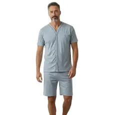 Pijama Masculino Botão Aberto na Frente Pós Cirúrgico Meia Manga Short Malha
