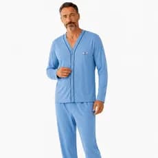 Pijama Masculino Aberto Manga Longa e Calça Comprida Pós Cirúrgico em Malha