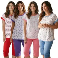 Kit 4 Pijamas Feminino Pescador Senhora Idosa Bermuda Capri Qualidade
