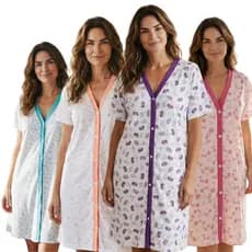 Kit 4 Camisolas Aberta Botão Amamentação Cirurgia Malha Manga Curta Verão