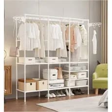 Arara De Roupa Com Sapateira Cabideiro De Chão Rack Organizador Multiuso Aço Inox