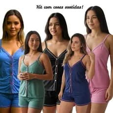 Kit com 2 Pijamas Baby doll Amamentação de Malha Cores Sortidas blogueirinha Com Botões