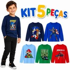 Kit 5 Camisetas Infantis Manga Longa Menino Estampas Sortidas 2 Ao 8