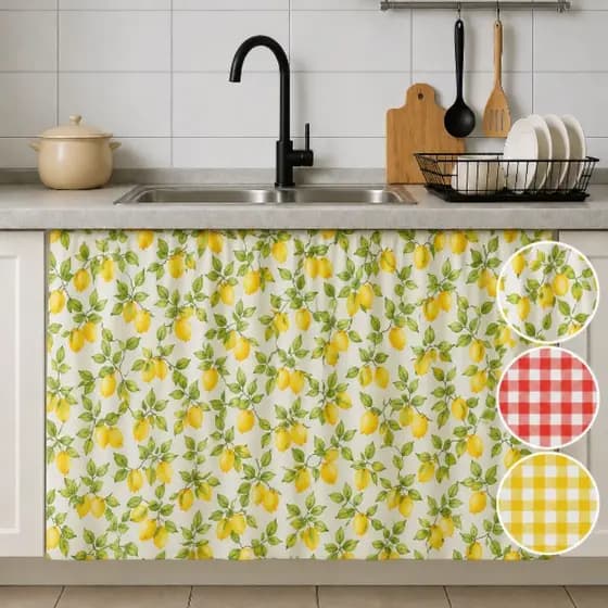 Cortina Para Pia Impermeável Estampada Sortida 1,35x0,90m Organizador Armário Cozinha Proteção Contra Poeira e Umidade
