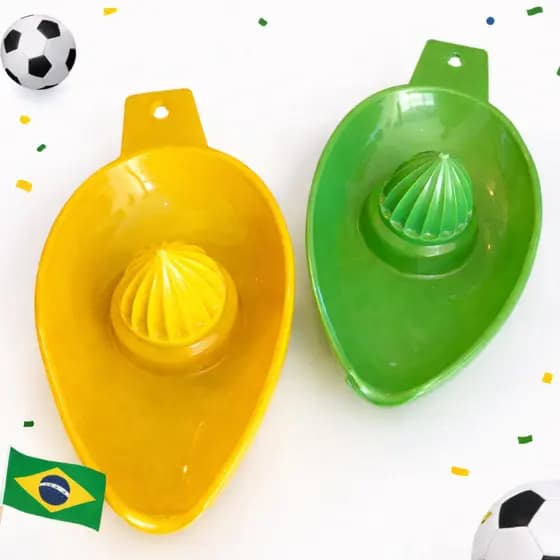 Kit Espremedores Verde e Amarelo Duplo - Especial Torcida Brasil - Espremedor de Limão e Laranja Manual Para Cozinha