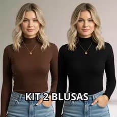 KIT 2 Blusa Feminina Gola Alta Canelada Manga Longa Conforto e Estilo para Todas as Estações