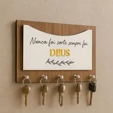 Porta Chaves MDF Decorativo de Parede com Frases Motivacional, 5 Ganchos para Organização e Decoração da Entrada