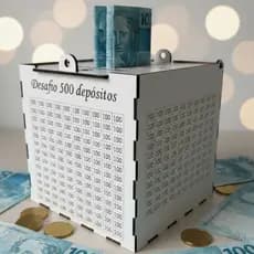 Cofre Desafio 500 Depósitos MDF Organizador Branco Meta R50.000 Economizar