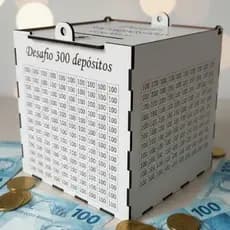 Cofre Desafio 300 Depósitos MDF Branco Meta R30.000 Economizar Organizar Finanças Decoração Enfeite