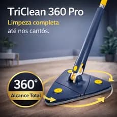 Mop limpeza Triangular Giratório 360° TriClean Pro Limpeza Cantos | Rodapés com Microfibra, Alcança Debaixo de Móveis